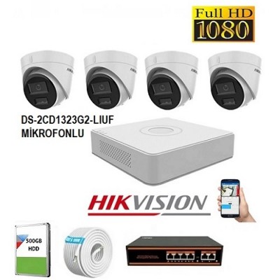 HİKVİSİON 4 KAMERALI 2MP HYBRİT COLOR MİKROFONLU İÇ MEKAN İP KAMERA SETİ