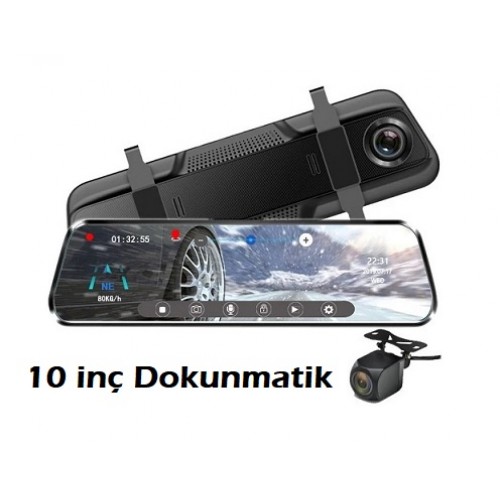 Dikiz Ayna Geri Görüş Kamerası Yol Kayıt Kamerası 2 Kanal Kayıt 10 inç