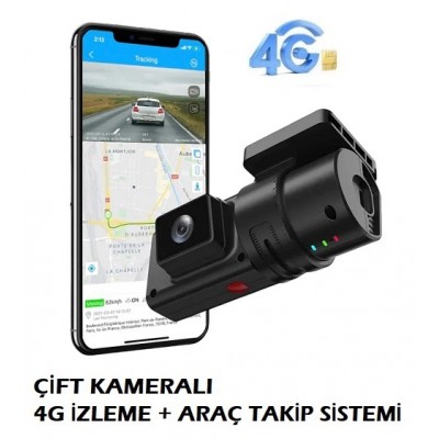 Çift Kameralı 4G ve Araç Takip Sistemli Araç Kamerası C-990