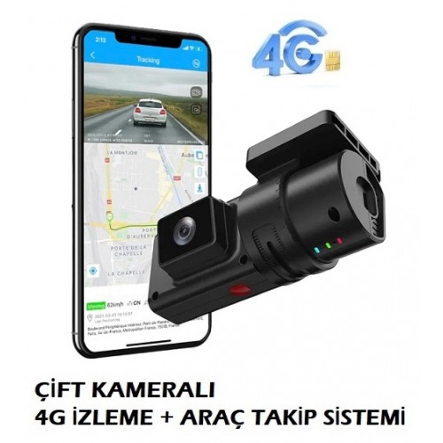 Çift Kameralı 4G ve Araç Takip Sistemli Araç Kamerası C-990