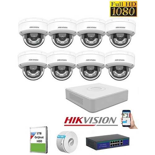 Hikvision 8 Kameralı 2mp İçortam İp Kamera Seti