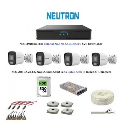 Neutron 2mp 4 kameralı Sesli AHD Full Kamera Seti 500GB Disk