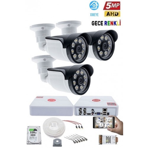3 Kameralı 5MP Lens Güvenlik Kamerası Seti ST-32