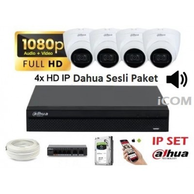 Dahua 4 Kameralı Starlight Ip Dome Sesli Paket 2MP
