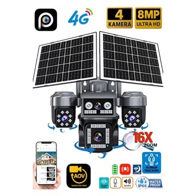 4 Kameralı Çift Panelli Aov 7/24 Kayıt Solar Kamera C-77