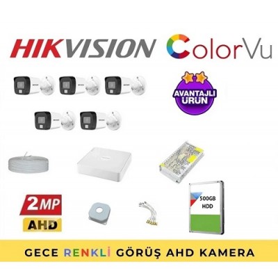 Hikvision 5 Kameralı Colorvu 2MP Ahd Güvenlik Kamera Seti