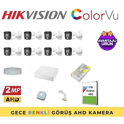 Hikvision 2MP Ahd 8 Kameralı Colorvu Güvenlik Kamera Seti