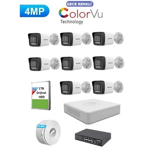 Hikvision 8 Kameralı 2mp Colorvu İp Kamera Seti Sesli ics-3478