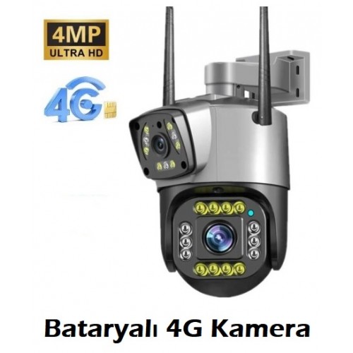 Bataryalı 4G Sim Kartlı Kamera 4MP Ptz çift Kameralı Yeni ICS-343