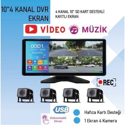 Tır ve Kamyon 10inç Dokunmatik 4 Kameralı Kamera Seti