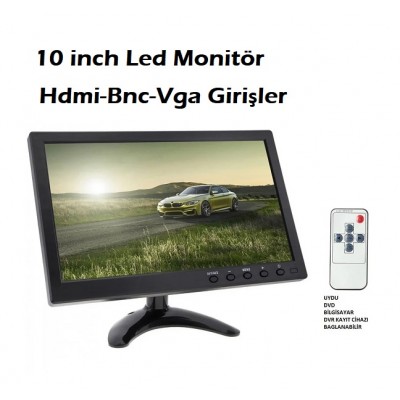 10 Inç Araç Monitörü Hdmı Vga Bnc Girişli