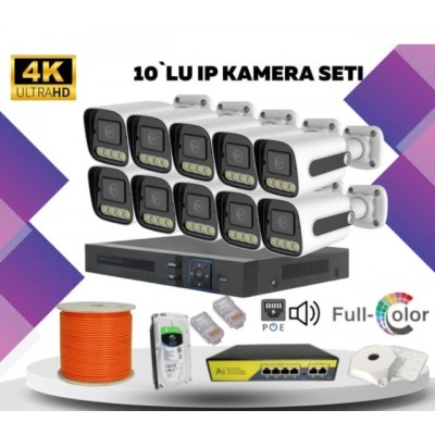 10 KAMERALI 5MP İP KAMERA SETİ GECE RENKLİ SESLİ 1920P ST-010