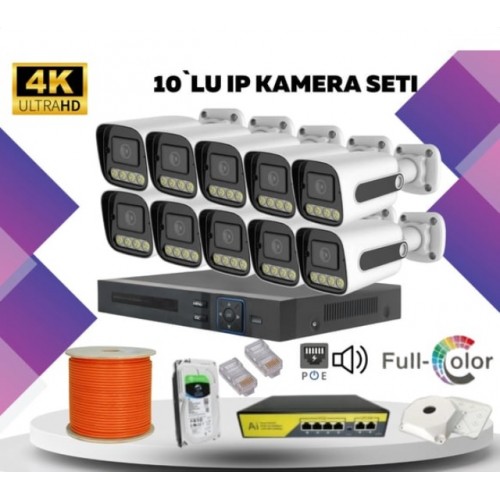 10 KAMERALI 5MP İP KAMERA SETİ GECE RENKLİ SESLİ 1920P ST-010