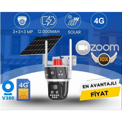 3MP 3 Lensli Geniş Açı 10x Zoom 4G Solar Kamera ICC-301