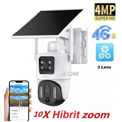 4MP 3 Lensli Geniş Açılı 10x Hibrit Zoom 4G Solar Kamera ICC-3670