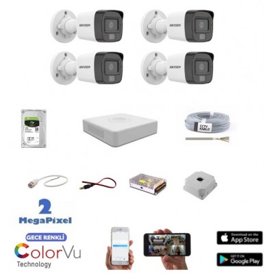 Hikvision Gece Renkli Görüş Ahd Güvenlik Kamerası 4lü Set isc-2144