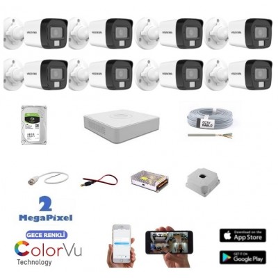 Hikvision Gece Renkli Görüş Ahd Güvenlik Kamerası 8li Set isc-2188