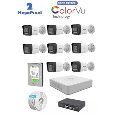 Hikvision 8 Kameralı 2mp Colorvu İp Kamera Seti Sesli ics-3478