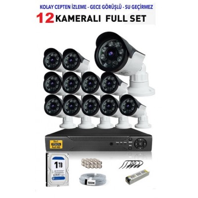 12 Kameralı Güvenlik Kamera Sistemi 2MP Ahd Gece Görüşlü St-12