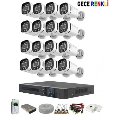 16 Kameralı Güvenlik Kamera Sistemi 2MP Ahd 250 Metre Kablolu St-16