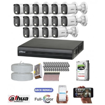 Dahua 16 Kameralı Hdcvi  Full Color 7/24 Renkli Kamera Seti 1TB HDD