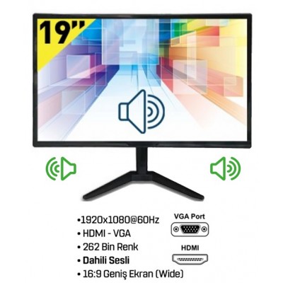 19 inç Dahili Sesli FullHD 5ms HDMI VGA 1920x1080 LED Monitör C-901