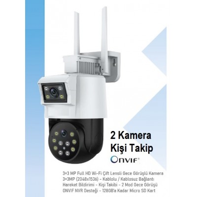 2 KAMERALI 3MP ONVİF DESTEKLİ KİŞİ TAKİP EDEN WİFİ KAMERA T-402