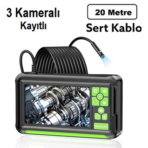 20 Metre 3 Kameralı Sert Kablolu Yılan ve Endoskop Kamera
