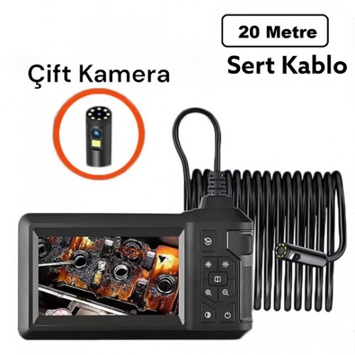 20 Metre Endoskop Ekranlı Yılan Kamera 8mm 1080P Sert Kablo ICS-3320