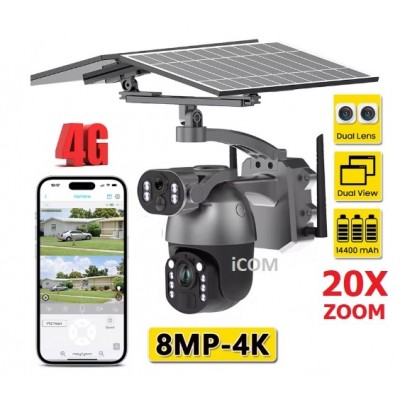 8MP Çift Kameralı 20x Zoom 4g Solar Güneş Enerjili Kamera ICC-811
