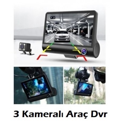3'lü Araç Kamera 1080p Yol+araç İçi+geri Vites Gece Görüşlü Kamera