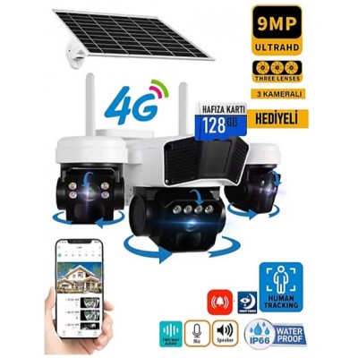 3 Kameralı 4g Solar Kamera Sim Kart İle Çalışan Güneş Enerjili Kamera ICC-7099