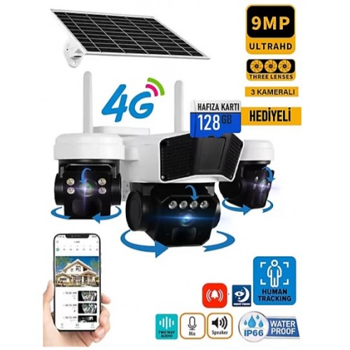 3 Kameralı 4g Solar Kamera Sim Kart İle Çalışan Güneş Enerjili Kamera ICC-7099