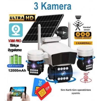 3 Kameralı 4g Solar Kamera Sim Kart İle Çalışan Güneş Enerjili Kamera ICC-7099