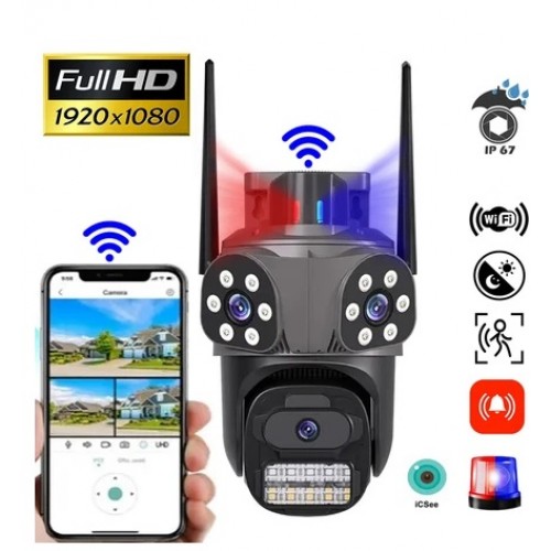 3 Kameralı Fhd Polis Çakarlı Yapay Zekalı Wifi Güvenlik Kamerası IVS-91