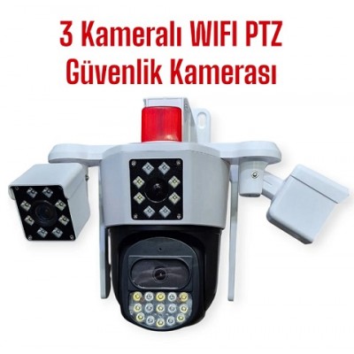 3 Kameralı 360 derece Dönebilen Wifi PTZ Kamera ICS-840