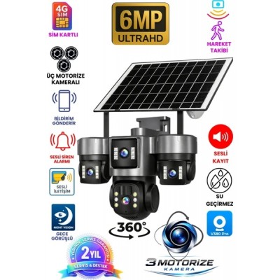 Sim Kartlı 3 Motorize Kameralı Alarmlı Solar Güvenlik Kamerası C-80