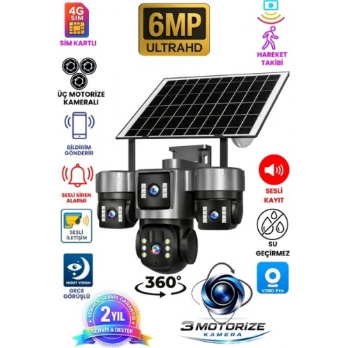 Sim Kartlı 3 Motorize Kameralı Alarmlı Solar Güvenlik Kamerası C-80