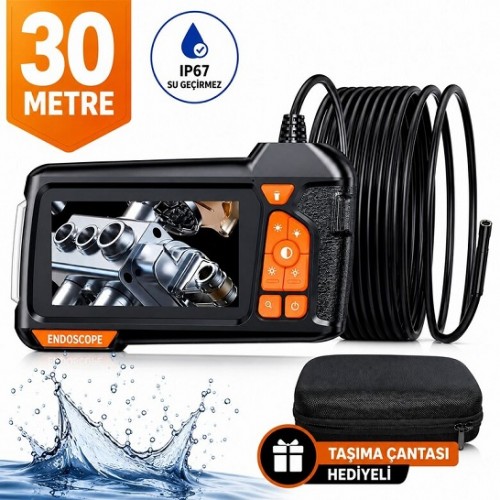 30 Metre Endoskop Ekranlı Yılan Kamera Sert Kablo ICS-3360