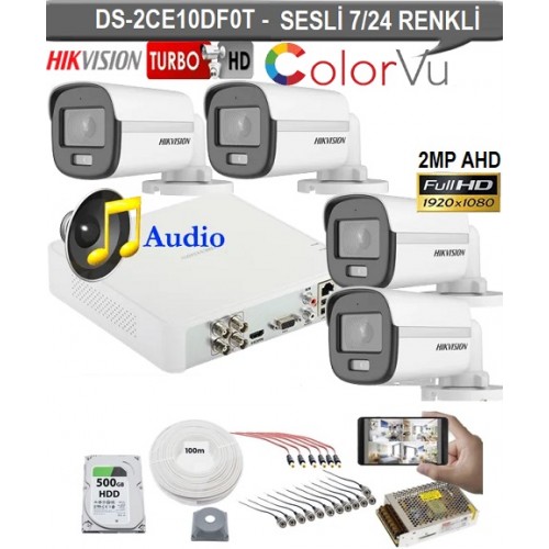 Hikvision 2MP Ahd Colorvu Sesli 4 Kameralı Güvenlik Kamera Seti