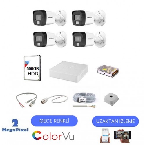 Hikvision Gece Renkli Görüş Ahd Güvenlik Kamerası 4lü Set isc-2144