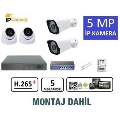 5 MP İP KAMERA 4 LÜ SET MONTAJ DAHİL