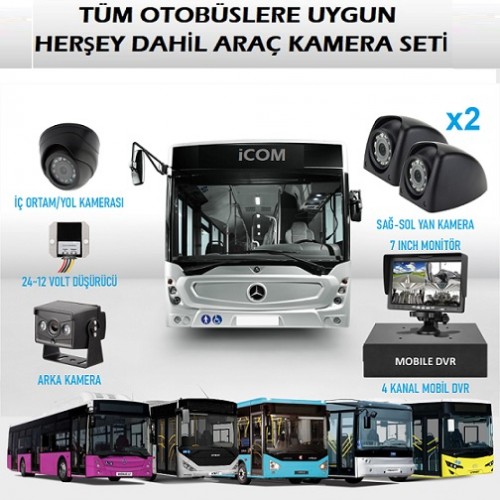 4 Kameralı Kayıtlı Otobüs Kamera Seti