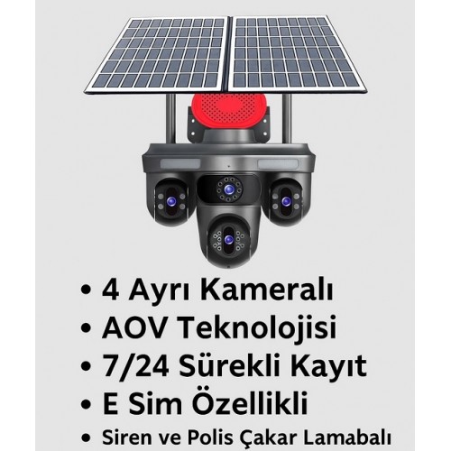 4 Kameralı 4g Sim Kartlı Güneş Enerjili Solar Kamera Aov C-71