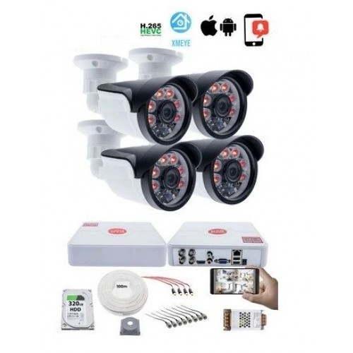 4 Kameralı Set 2mp FullHd Güvenlik Kamerası Seti - 1080P 6 Atom LED