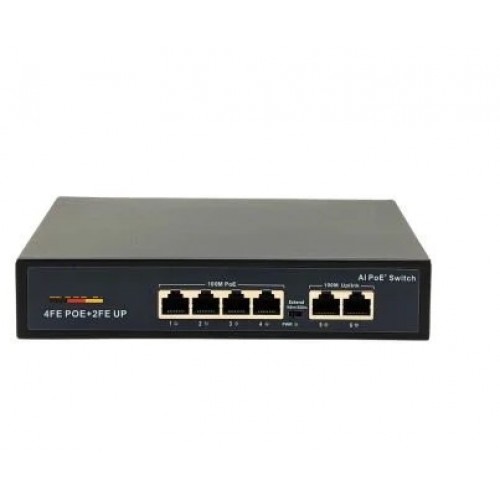 Smart Poe Switch 4 Port 78W 2 Uplink 10/100 Mbps 250M Sm-140p