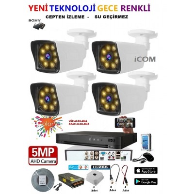 5MP UltraHD 4 Kameralı AHD Güvenlik Kamera Seti ICS-9804