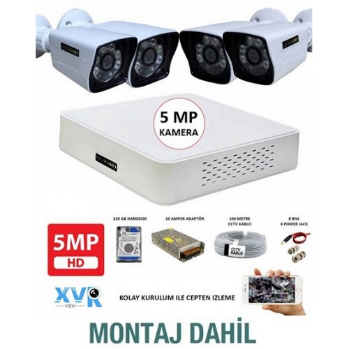 Kurulum Dahil 5MP 4 Kameralı Güvenlik Kamera Seti