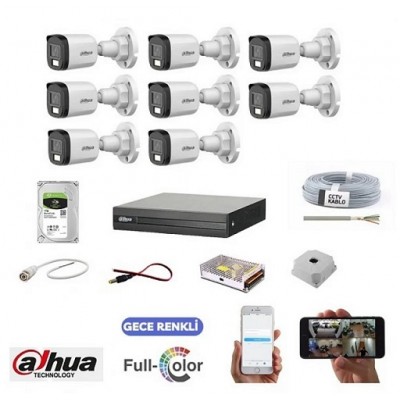 Dahua 8 Kameralı Full Color 7/24 Renkli Kamera Seti 1TB HDD