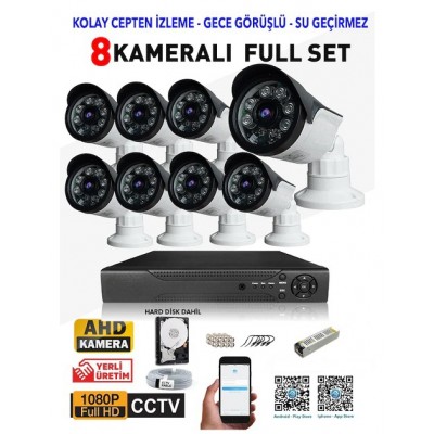 8 Kameralı 2MP FullHD AHD Güvenlik Seti St-08